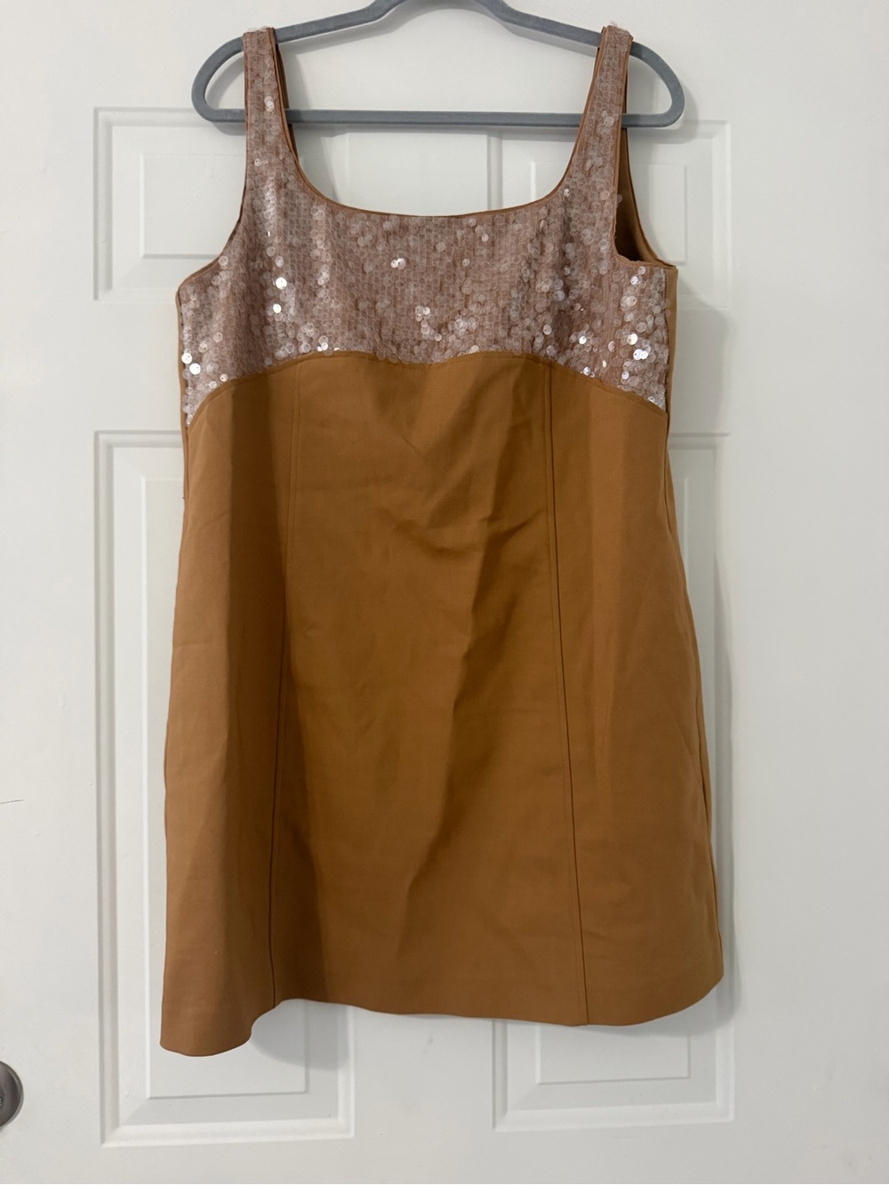 Kenneth Cole Camel Tank Top with Rose-Gold Sequin Yoke